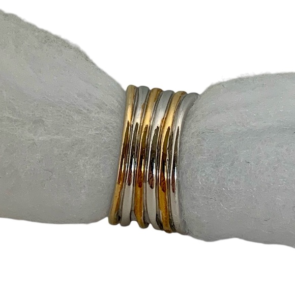 Lia Sophia ECHO Stacked Gold & Silver Tone Designer Cocktail Ring Sz 8 - Picture 5 of 7